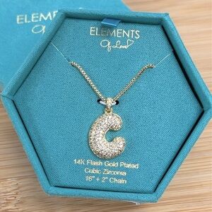 Brand New 14K Gold Plated Necklace Sparkly Rhinestone Bubble Letter Monogram “C”